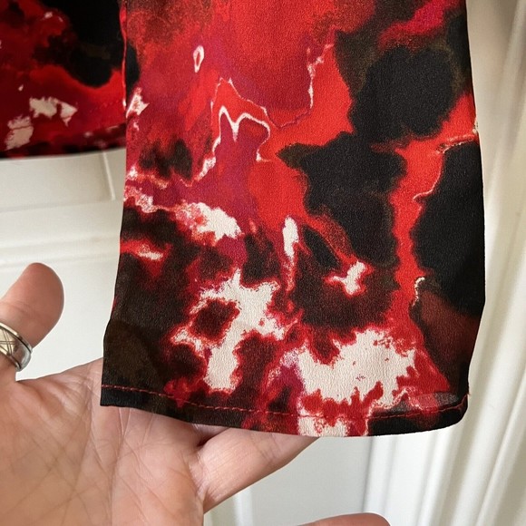 Vivienne Tam NWT Size 8 Red Black Draped Cowl Neck Long Sleeve Top Abstract Art - Picture 9 of 11